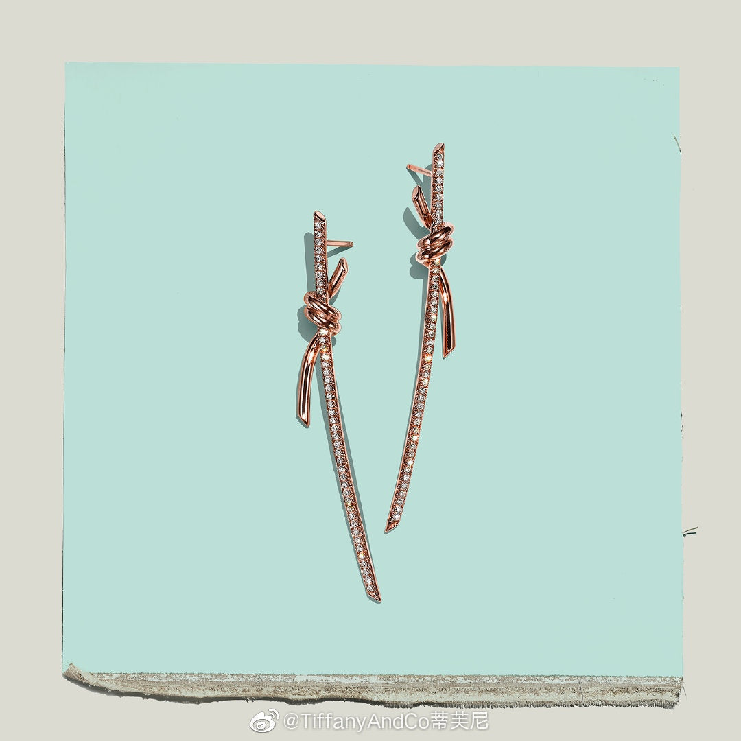 T Knot Drop Diamonds Earrings