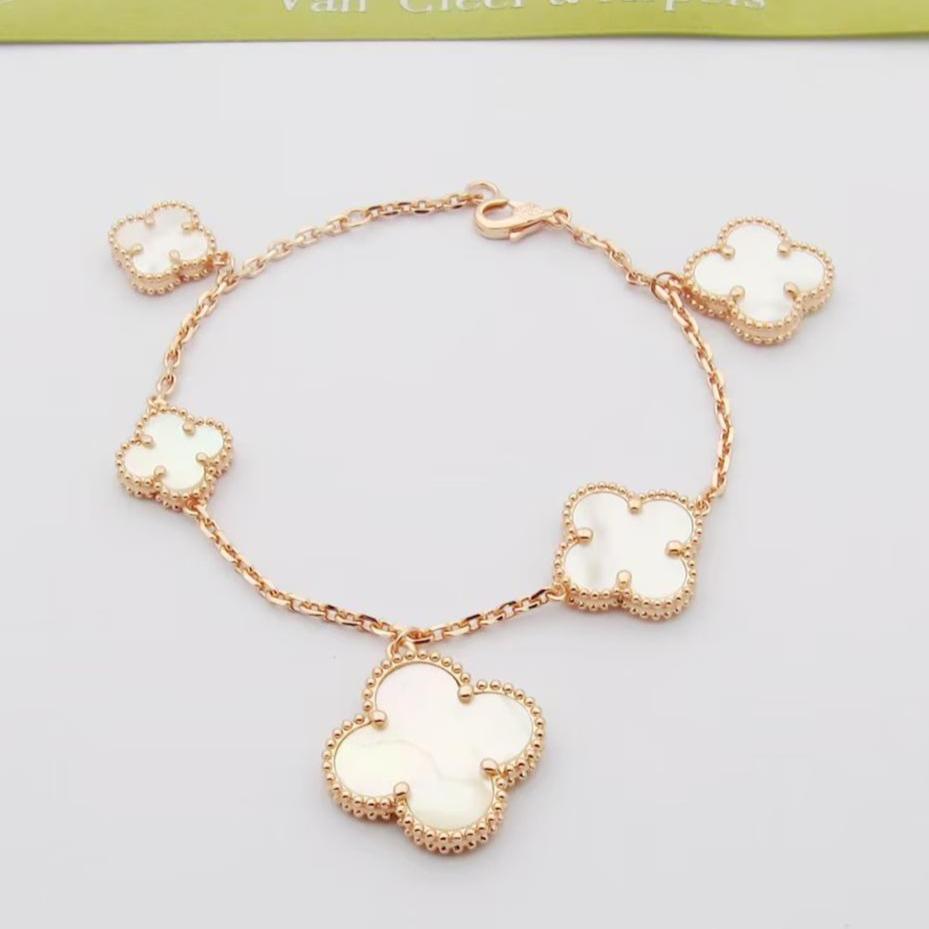 Magic Alhambra Five Pearls Motifs Clover Bracelet