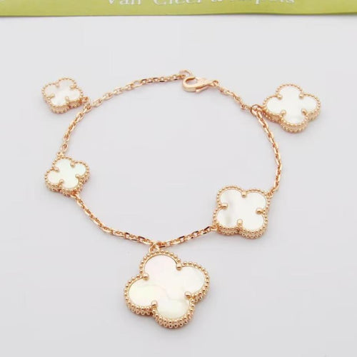 Magic Alhambra Five Pearls Motifs Clover Bracelet