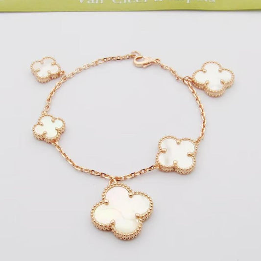 Magic Alhambra Five Pearls Motifs Clover Bracelet