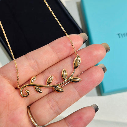 T Olive Leaf Vine Pendant Necklace