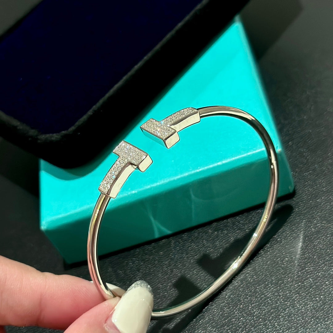 T Wide Diamond Wire Bracelet