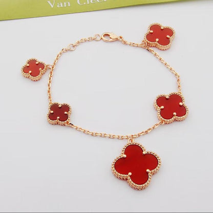 Magic Alhambra Five Carnelian Motifs Clover Bracelet