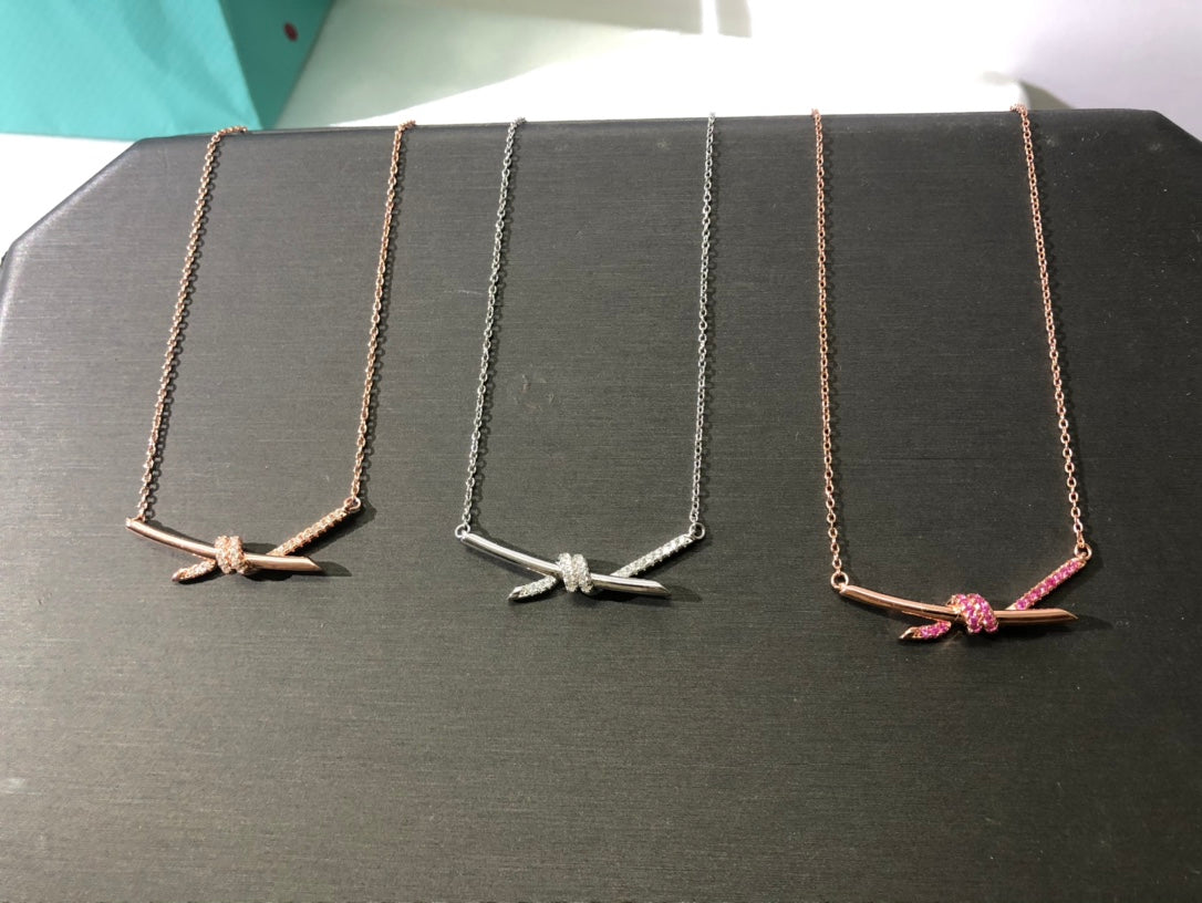 T Knot Pendant Diamond Necklace