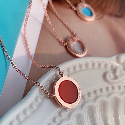 T Diamond & Turquoise Circle Pendant Necklace