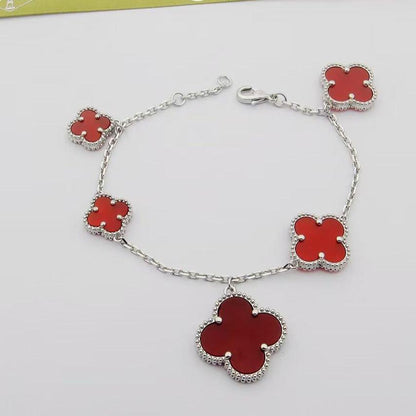 Magic Alhambra Five Carnelian Motifs Clover Bracelet