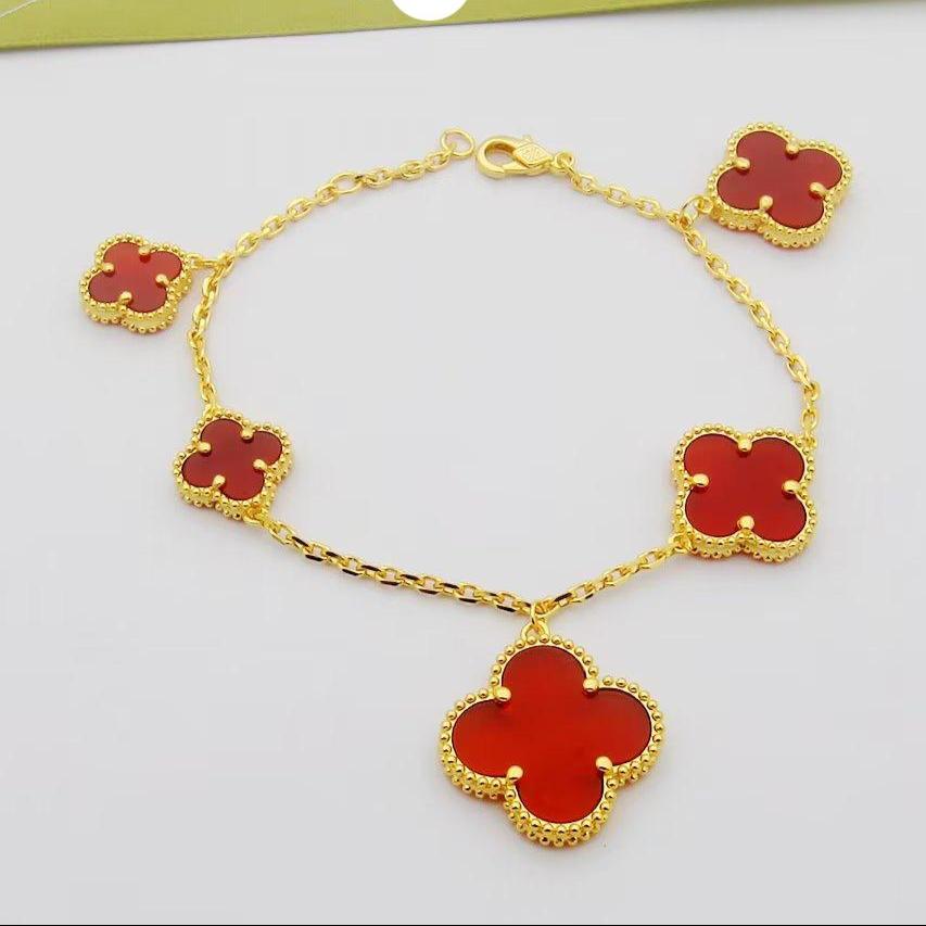 Magic Alhambra Five Carnelian Motifs Clover Bracelet