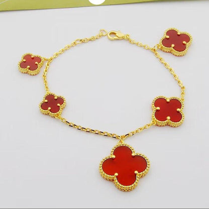 Magic Alhambra Five Carnelian Motifs Clover Bracelet