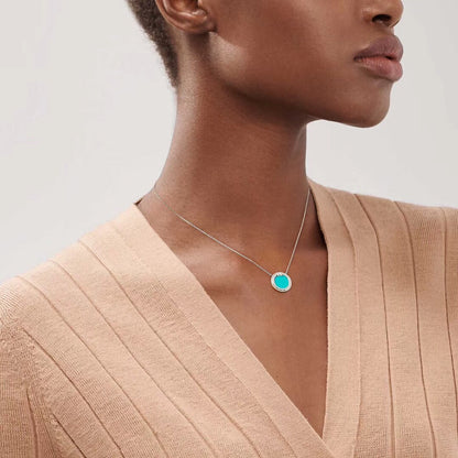 T Diamond & Turquoise Circle Pendant Necklace