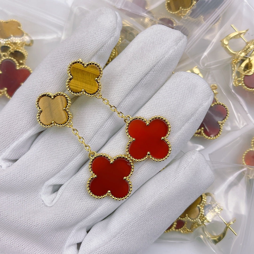 Magic Alhambra Carnelian & Tiger Eye Earrings